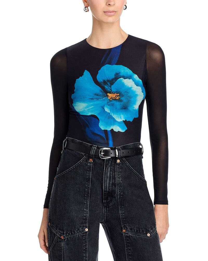 アクア レディース トップス シャツ フラワー柄 メッシュ フラワー AQUA Floral Mesh Top - Exclusive Blue Floral ブルー