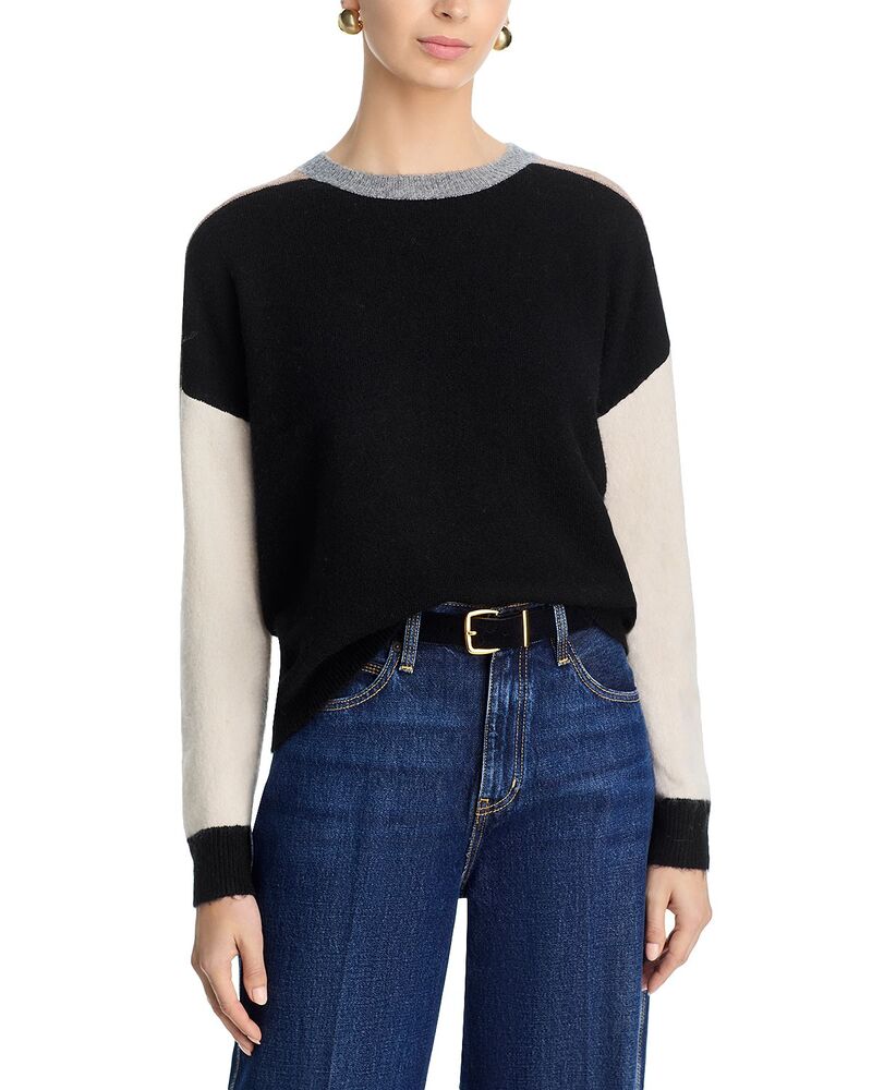 アクア レディース アウター ニット・セーター クルーネック カラーブロック AQUA Colorblock Crewneck Sweater - Exclusive Black Multi ブラック｜ReVida 店