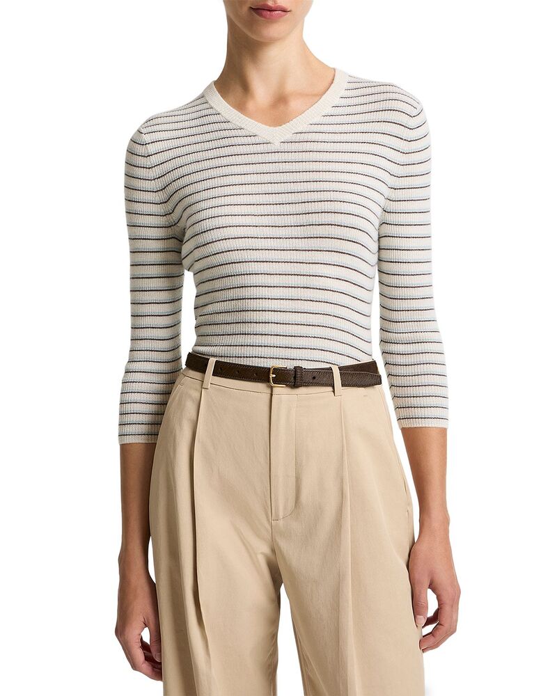 ヴィンス レディース トップス シャツ Vネック Vince Striped High V Neck Top Clearwater ストライプ｜ReVida 店 44,280円