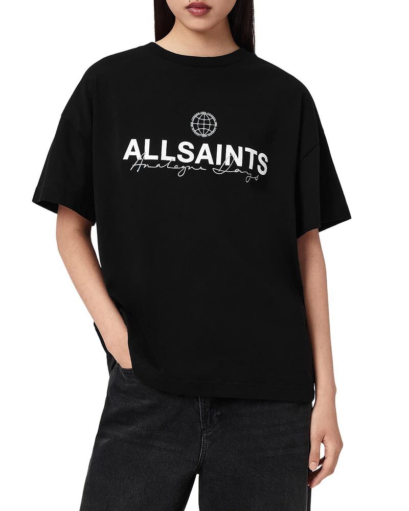 オールセインツ レディース トップス Tシャツ ALLSAINTS Emblem Avri Tee Jet Black ブラック