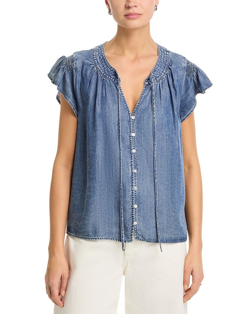 レイルズ レディース トップス シャツ ブラウス Rails Aviva Flutter Sleeve Blouse Blue Ridge ブルー|ReVida 店