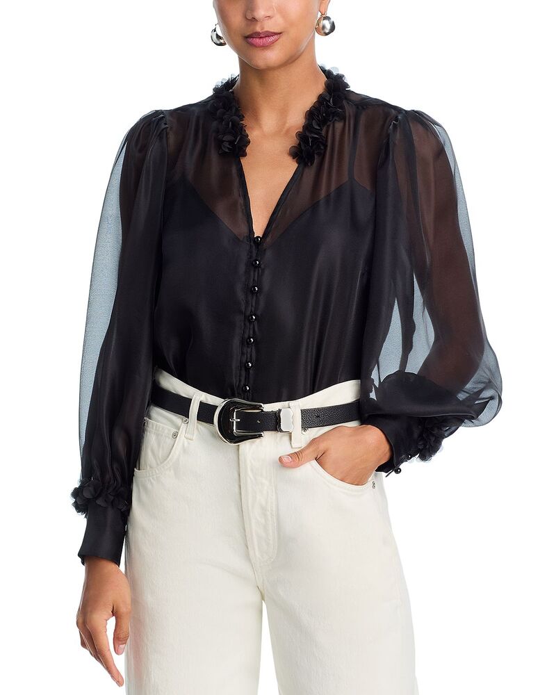 アクア レディース トップス プルオーバー トップ AQUA Flower Trim Blouse - Exclusive Black 黒いこと
