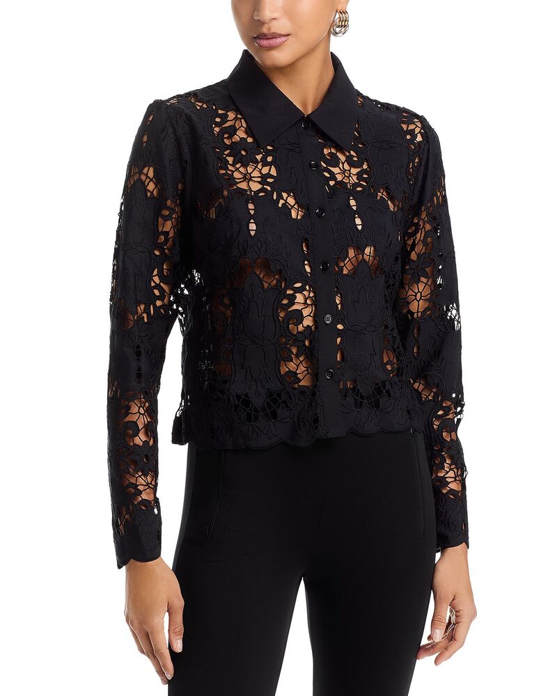 アクア レディース トップス シャツ ブラウス レース AQUA Lace Crop Long Sleeve Blouse - Exclusive Black ブラック