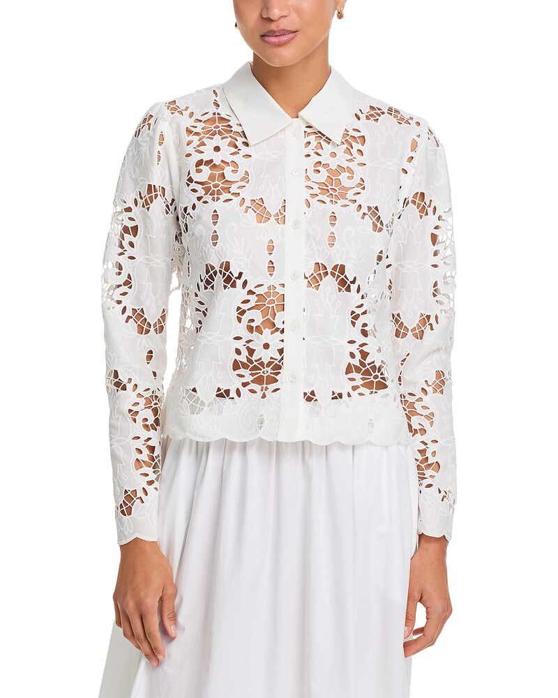 アクア レディース トップス シャツ ブラウス レース AQUA Lace Crop Long Sleeve Blouse - Exclusive White ホワイト