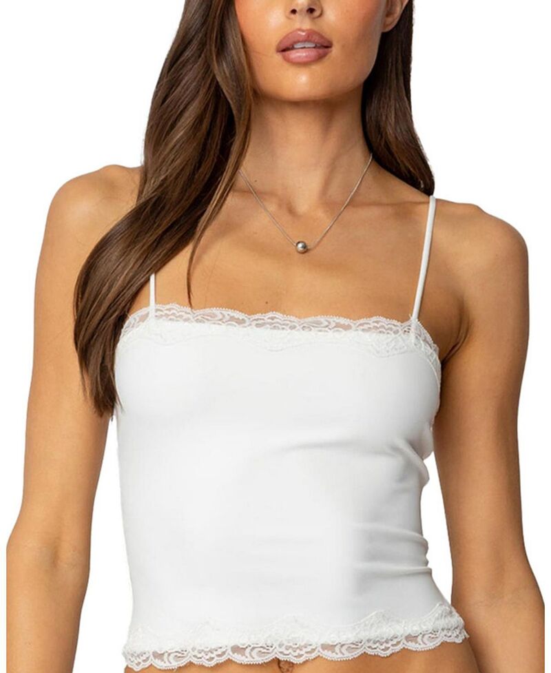 アディクテッド レディース トップス タンクトップ レーストリム レース Edikted Cruellace Trim Tank Top White ホワイト