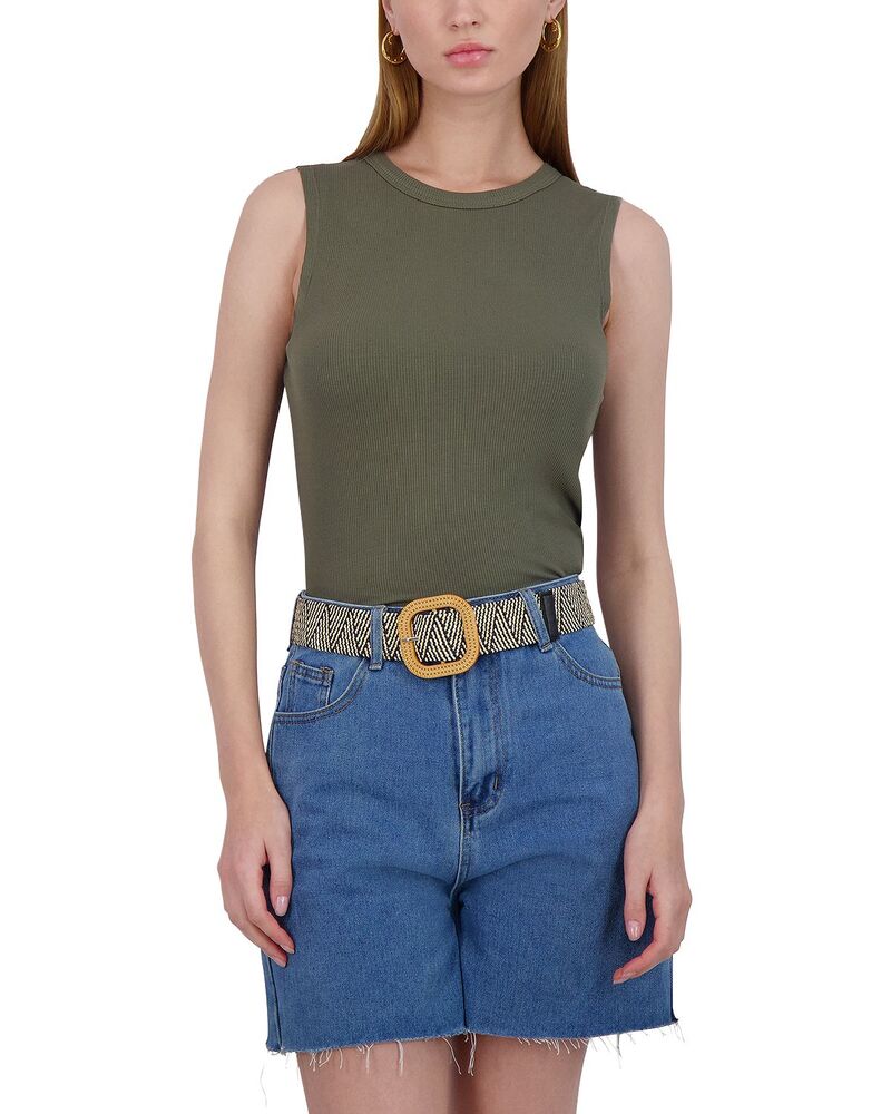 尖んがり レディース トップス 貯蔵タンクいの一番 労働者の一団のど首 Point Crewneck Tank Top Leaves タンクトップ-レディースファッション-トップス