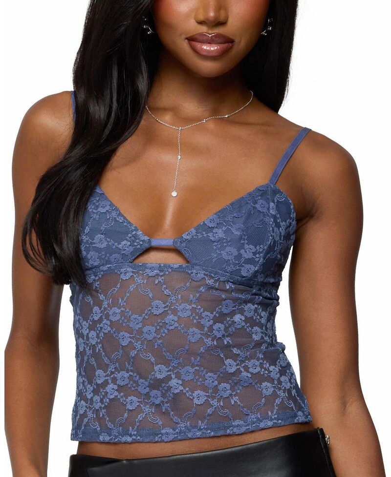 アディクテッド レディース トップス タンクトップ カットアウト シアー レース Edikted Sheer Lace Cut Outank Top Blue ブルー