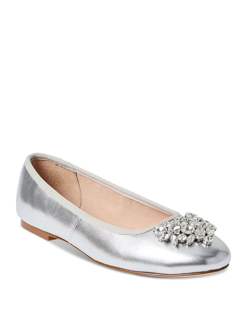 ジャックロジャース レディース シューズ パンプス なめし革 Jack Rogers Women\u0027s Ellina Embellished Leather Ballet Flatsilver しろがね色
