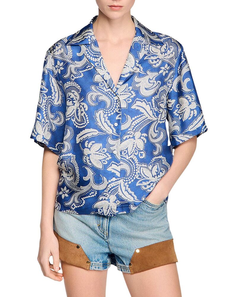 サンドロ レディース トップス シャツ フラワー柄 プリント フラワー Sandro Floral Print Shirt Blue / Ecru エクリュ|ReVida 店
