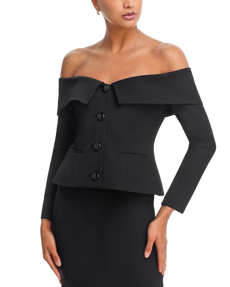 ラジャンス レディース アウター 上衣・上衣 スポーツジャケット L\u0027AGENCE Ingrid Off Shoulder Crop Blazer Black 黒いこと