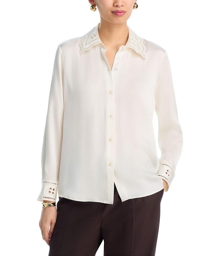 レイルズ レディース トップス シャツ シルク ブラウス Rails Clarise Silk Eyelet Blouse Ivory Eyelet アイボリー｜ReVida 店