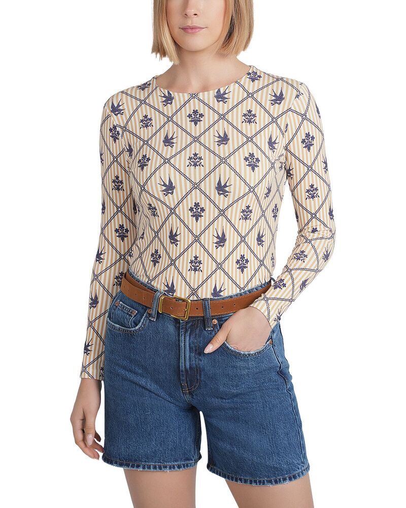 ポイント レディース トップス シャツ プリント 刺繍 Point Embroidered Bird Printop Embroidered Print