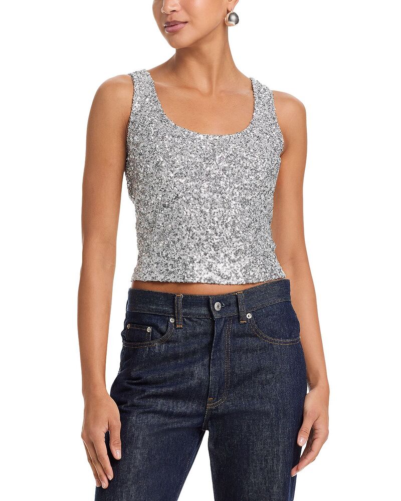 アクア レディース トップス タンクトップ スパンコール AQUA Sequin Tank - Exclusive Silver シルバー｜ReVida 店