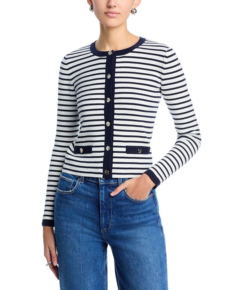 エリータハリ レディース アウター ジレー Elie Tahari The Sabella Cardigan Sky White/Navy 白いこと