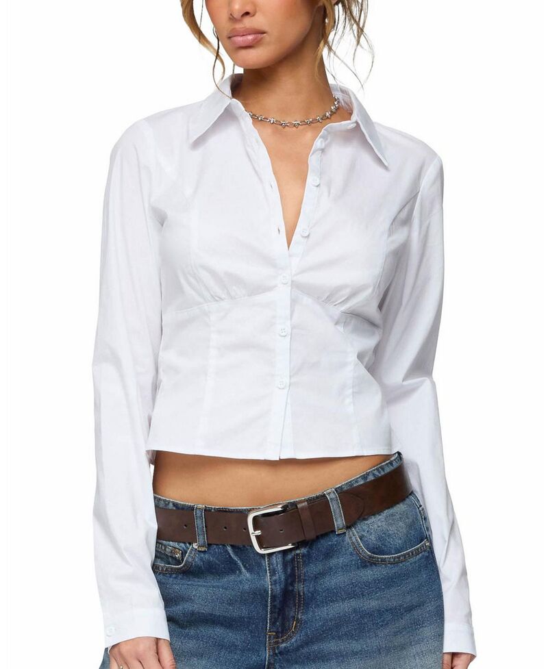 アディクテッド レディース トップス シャツ Edikted Laurna Tailored Button Up Shirt White ホワイト