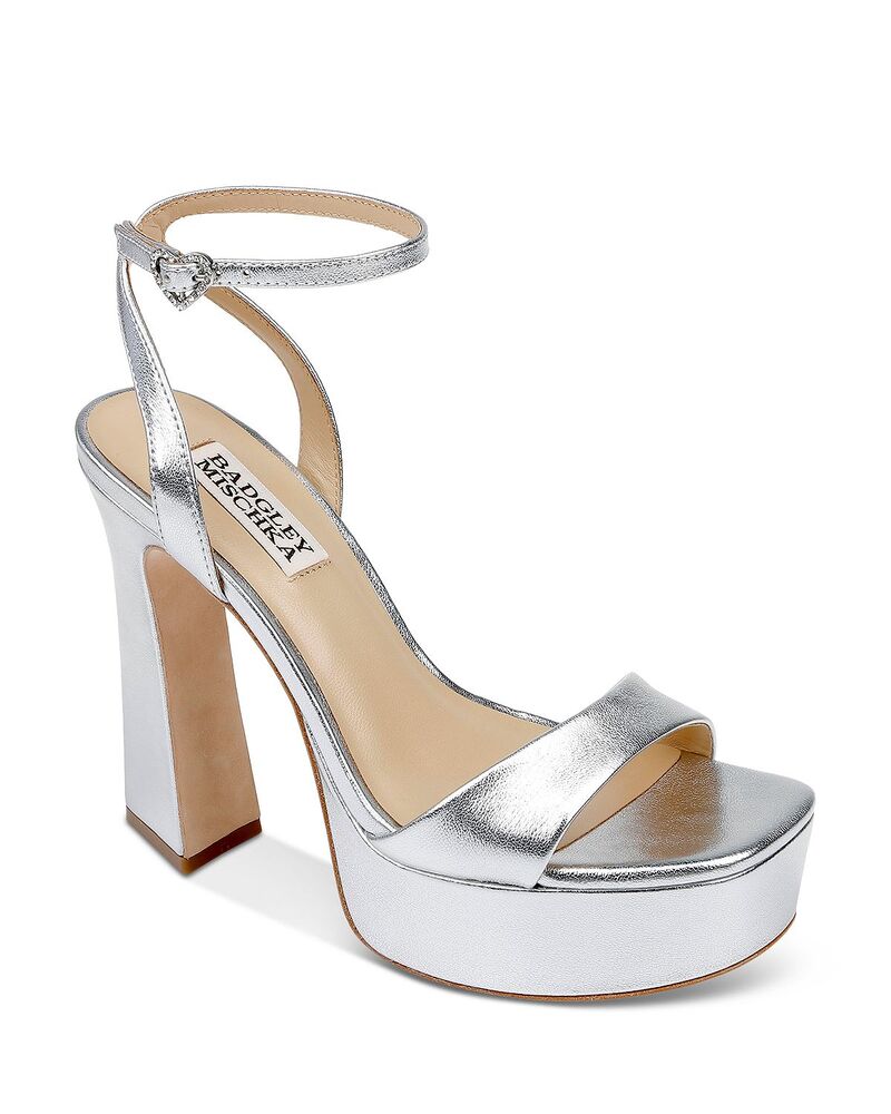 バッジェリーミシュカ レディース シューズ サンダル プラットフォーム ヒール Badgley Mischka Women's Caia Square Toe Higheel Platform Sandalsilver Leather シルバー