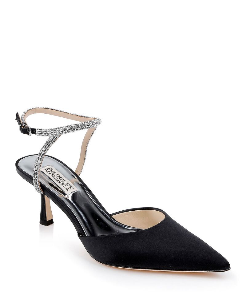バッジェリーミシュカ レディース シューズ パンプス ヒール Badgley Mischka Women's Autumn Pointed Toe Pav Embellished Mid Heel Pumps Black Satin ブラック｜ReVida 店