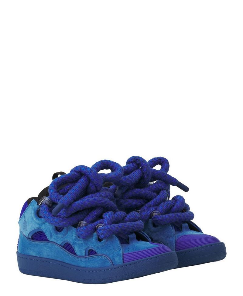 ランバン メンズ シューズ スニーカー レース レザー Lanvin Curb Sneakers in Leather with Snake Laces Blue / Black ブラック｜ReVida 店