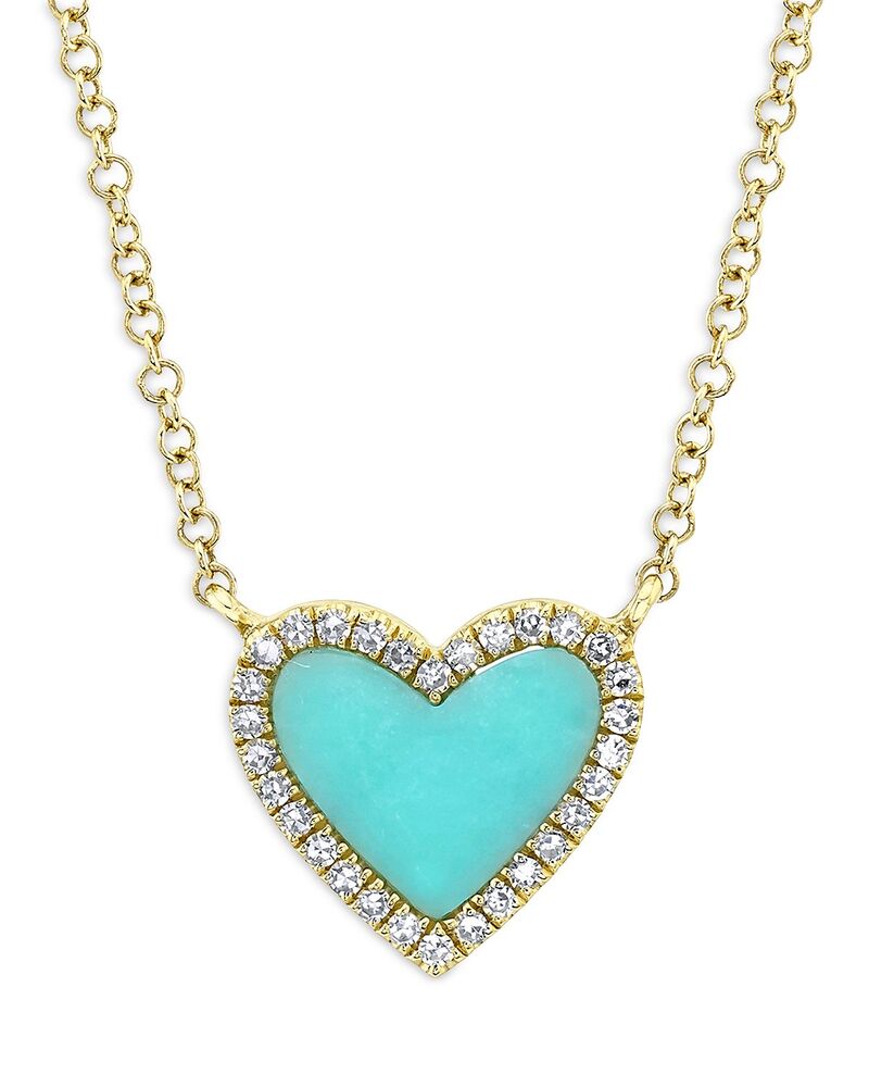 ムーン & メドウ レディース アクセサリー ネックレス・チョーカー・ペンダントトップ レース Moon & Meadow 14K Yellow Gold Kate Stone Heart & Diamond Necklace Collection Turquoise ターコイズ