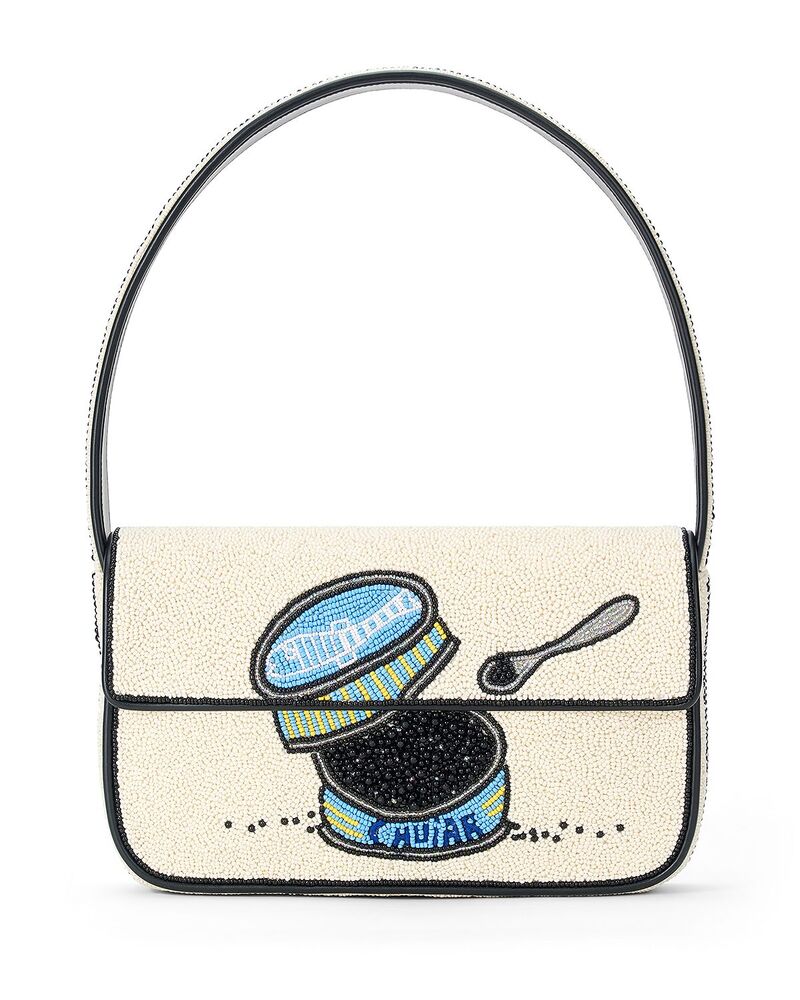 スタウド レディース バッグ STAUD Tommy Beaded Shoulder Bag Caviar