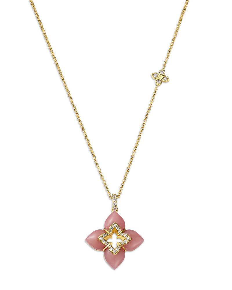 ロバートコイン レディース アクセサリー ネックレス・チョーカー・ペンダントトップ レース Roberto Coin 18K Yellow Gold Venetian Princess Cabochon Diamond Flower Pendant Necklace 16-18\