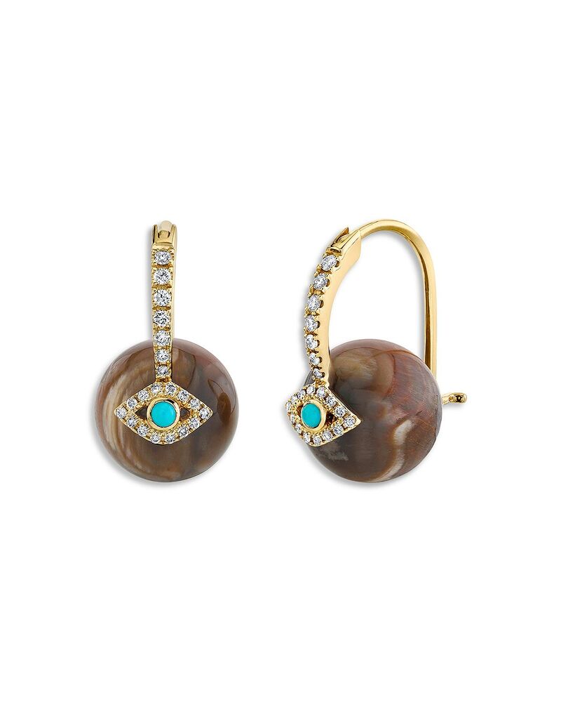 シドニーエヴァン レディース アクセサリー ピアス・イヤリング Sydney Evan 14K Yellow Gold Turquoise Diamond & Petrified Wood Evil Eye Bead Earrings Gold ゴールド