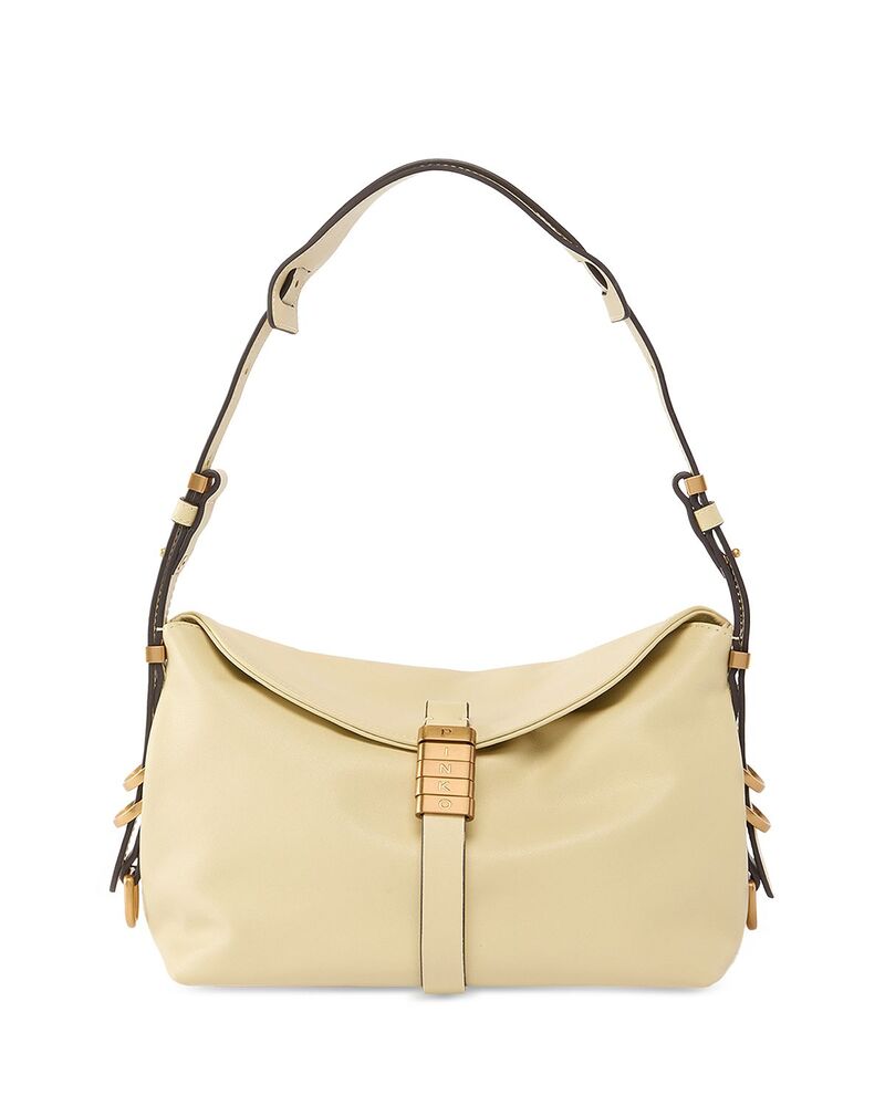 ピンコ レディース 御徒面子 ミニ なめし革 PINKO Mini Leather Saddle Shoulder Bag Yellow 黄色
