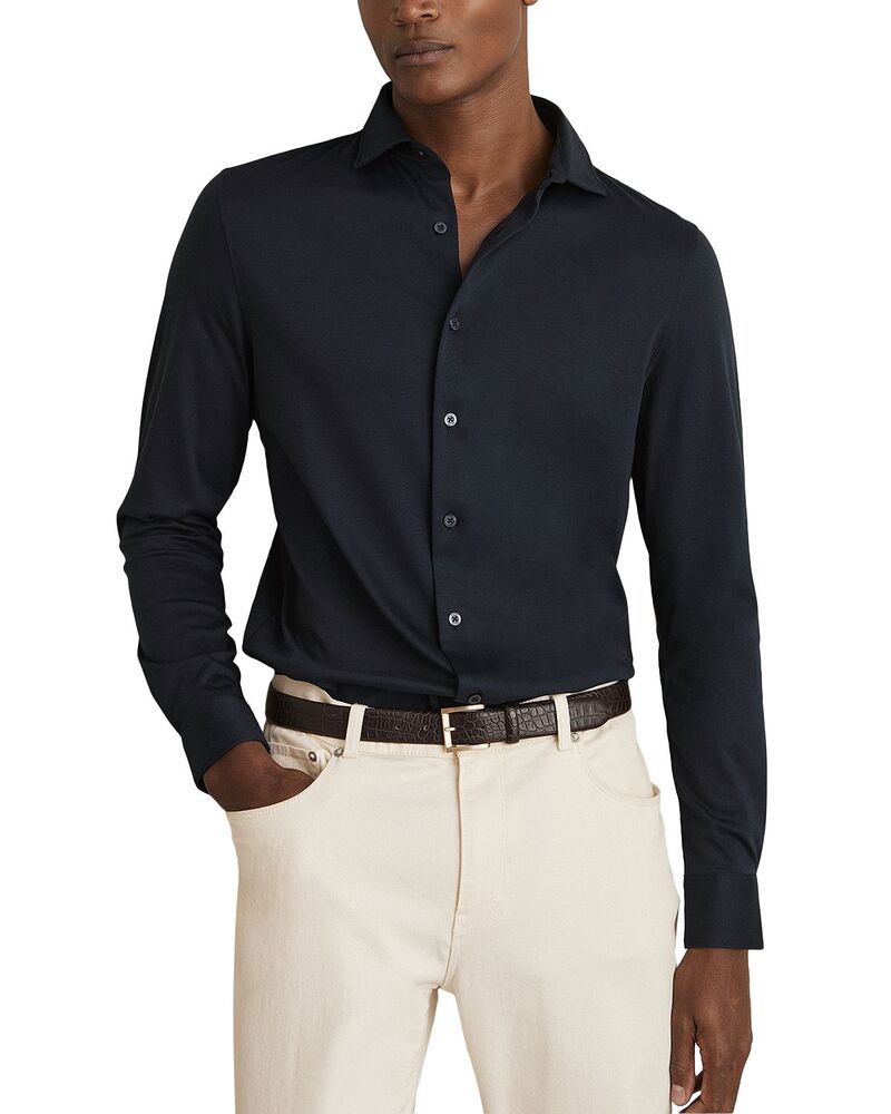 レイス メンズ トップス プルオーバー 綿織物 ティーシャツ REISS Duke Airwater Finish Cotton Jersey Shirt Navy 米国海軍 トップス-カジュアルシャツ-メンズファッション