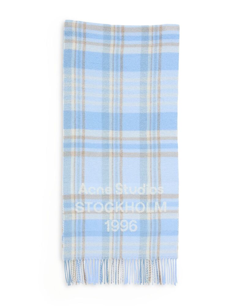 アクネ ストゥディオズ レディース 佩び物 消音装置・袈裟・えり巻き 羊毛 ロゴタイプ Acne Studios Wool Blend Check Logo Scarf Aqua Blue/Beige 青色
