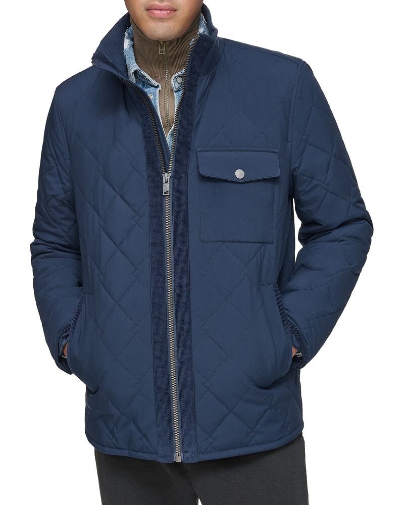 アンドリューマーク メンズ アウター ジャケット・ブルゾン コーデュロイ キルティング Andrew Marc Amberg Diamond Quilted Corduroy Trim Wateresistant Jacket Ink|ReVida 店