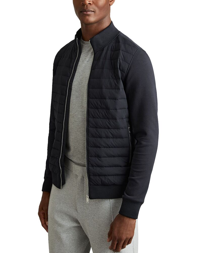 レイス メンズ アウター ジャケット・ブルゾン キルティング コットン REISS Freddie Cotton Blend Interlock Quilted Full Zip Jacket Navy ネイビー｜ReVida 店