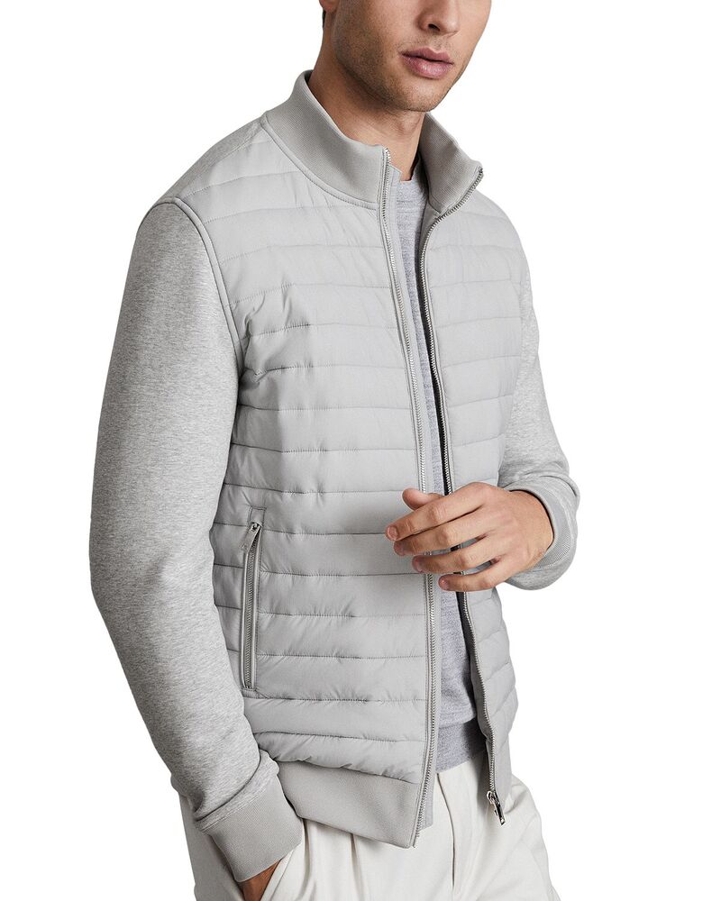 レイス メンズ アウター ジャケット・ブルゾン キルティング コットン REISS Freddie Cotton Blend Interlock Quilted Full Zip Jacket Soft Gray グレー