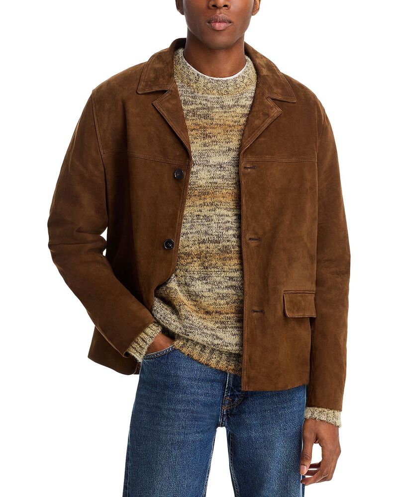 ひな形 メンズ アウター 上衣・上衣 レギュラー相応う スエードクロス FRAME Regular Fit Suede Jacket Dark Camel 駱駝