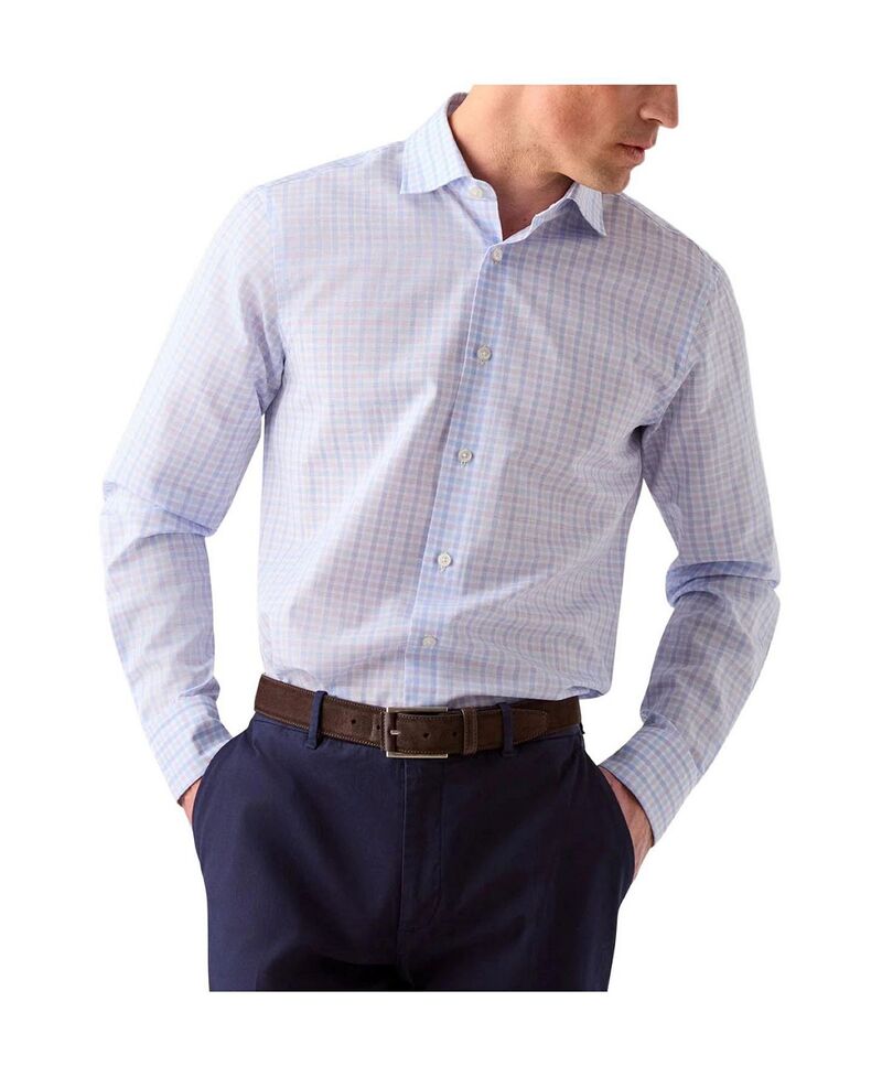 ロバート タルボット メンズ トップス シャツ コットン リネン Robertalbott Reynolds Check Cotton/Linen Classic Fit Shirt Blue/Raspberry ブルー