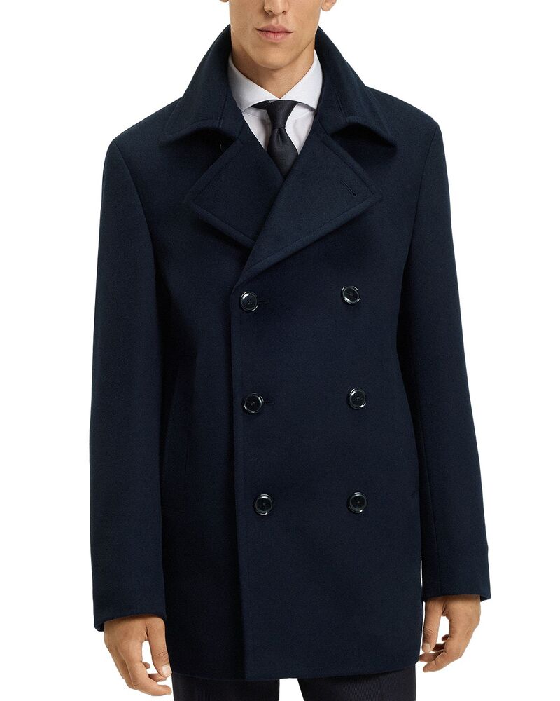 ボス メンズ アウター コート ウール BOSS Hyde Wool and Cashmere Pea Coat Dark Blue ブルー