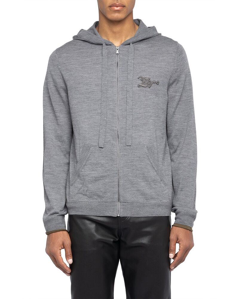 ザディグ エ ヴォルテール メンズ アウター パーカー・スウェット ロゴ Zadig & Voltaire Double Cuff Logo Drawstring Hoodie Gris Chine|ReVida 店