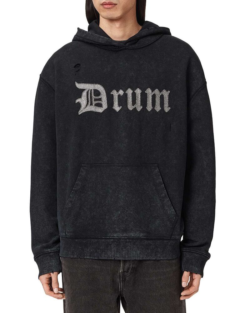 オールセインツ メンズ アウター パーカー・スウェット グラフィック ALLSAINTSnare Drum Graphic Hoodie Washed Black ブラック