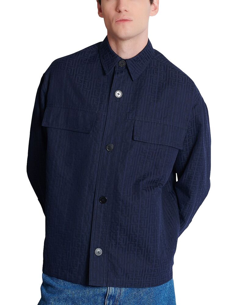 バルマン メンズ アウター 上衣・上衣 刷り上げる プルオーバー Balmain Monogram Print Overshirt Jacket Marine