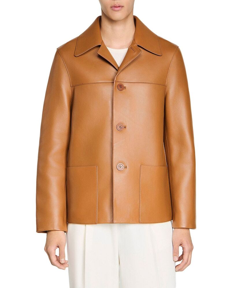 サンドロ メンズ アウター ジャケット・ブルゾン Sandro Philip Buttoned Lambskin Jacket Camel キャメル