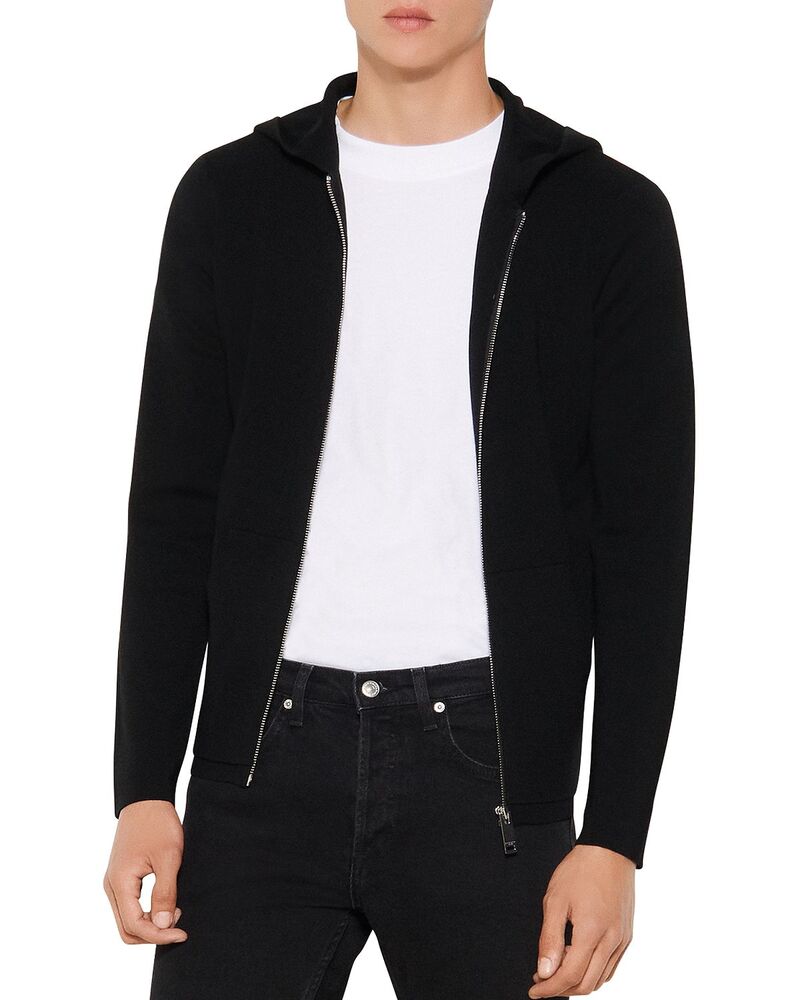 サンドロ メンズ アウター パーカー・スウェット スリムフィット ウール Sandro Wire Wool Slim Fit Hoodie Black ブラック