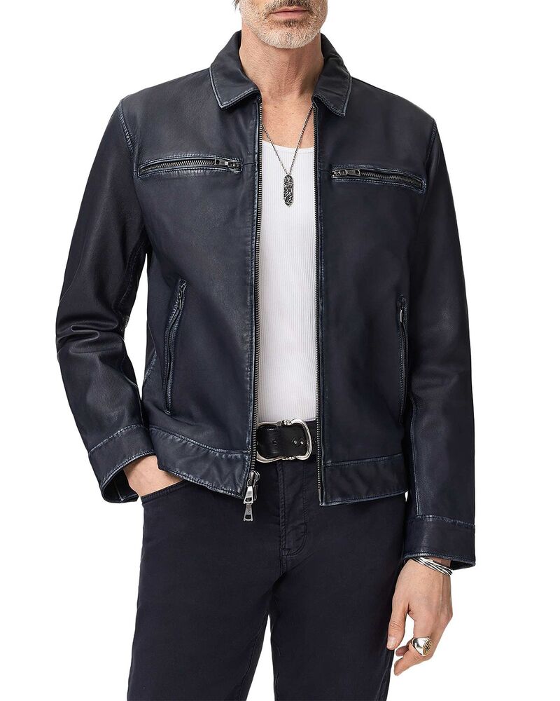 ジョンバルベイトス メンズ アウター ジャケット・ブルゾン レザー John Varvatos Nicholas Burnished Leather Jacket Deep Blue ブルー｜ReVida 店