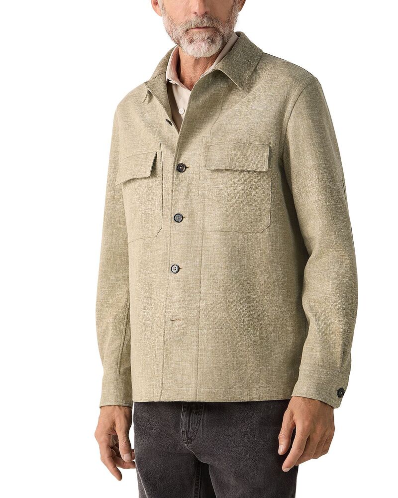 ゼニア メンズ トップス プルオーバー 羊毛 地絹 リネン ZEGNA Crossover Linen Wool \u0026 Silk Blend Overshirt Olive Green 緑であること