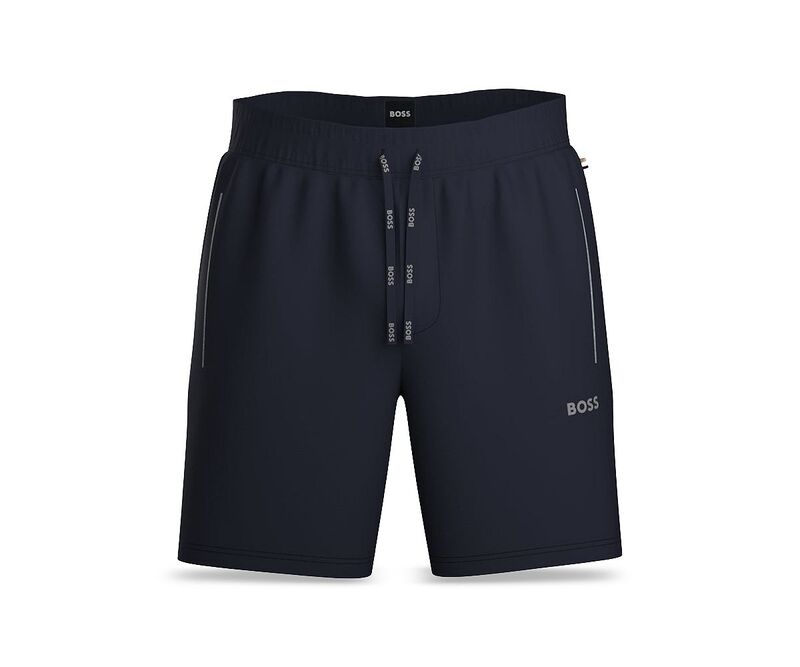ヒューゴボス メンズ ボトムス ハーフパンツ・ショーツ プリント ショートパンツ コットン ロゴ Hugo Boss Mix & Match Cotton Stretch Logo Print Drawstring Shorts Dark Blue ブルー
