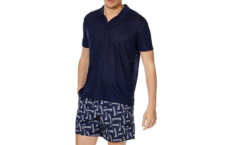 ヴィルブレクイン メンズ トップス ポロシャツ レギュラーフィット リネン Vilebrequin Regular Fit Short Sleeve Linen Polo Shirt Navy ネイビー｜ReVida 店