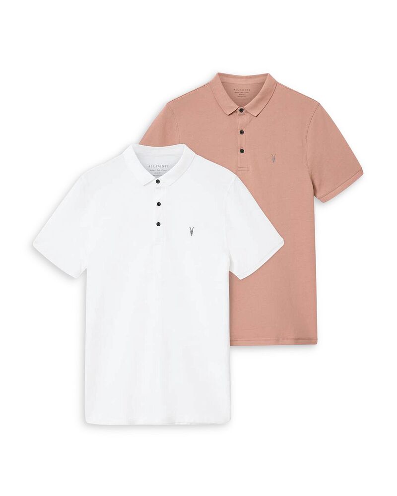 オールセインツ メンズ トップス ポロシャツ スリムフィット ALLSAINTSlim Fit Polo Pack of 2 Pink/Optic White ホワイト