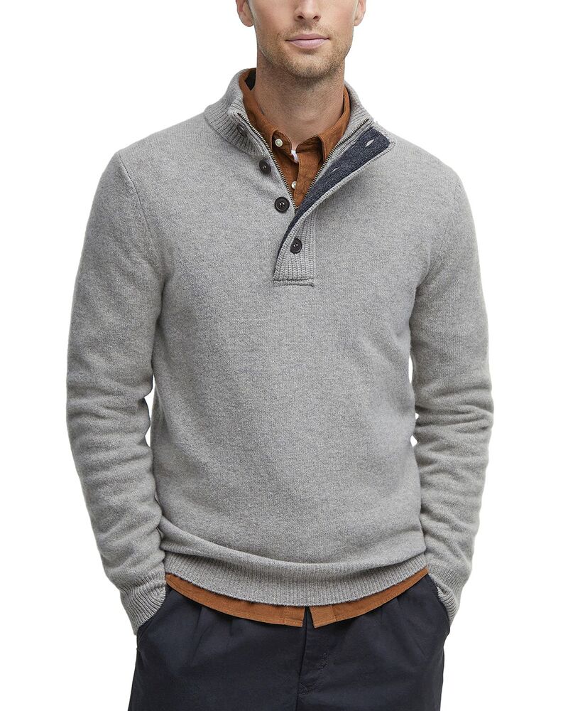 バブアー メンズ アウター ニット・セーター モックネック Barbour Elbow Patch Mock Neck Sweater Stone ストーン｜ReVida 店