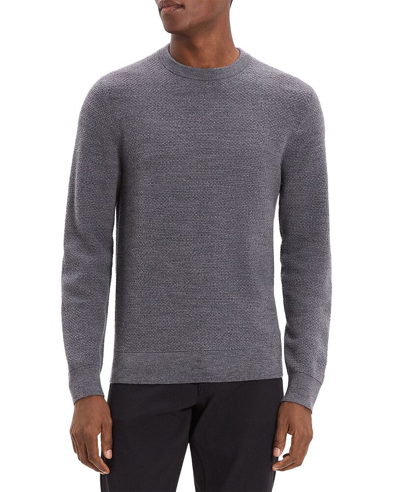 行動論理 メンズ アウター 編み物・プルオーバー 労働者の一団のど頚 Theory Maden Textured Crewneck Sweater Dark Grey Melange 薄墨色