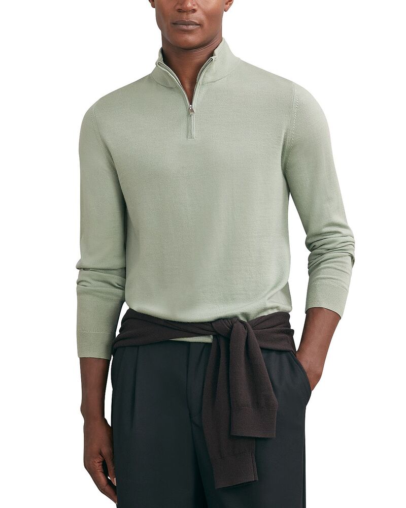 レイス メンズ アウター 編み物・プルオーバー ハーフジップ REISS Half Zip Funnel Sweater Light Sage サルヴィア