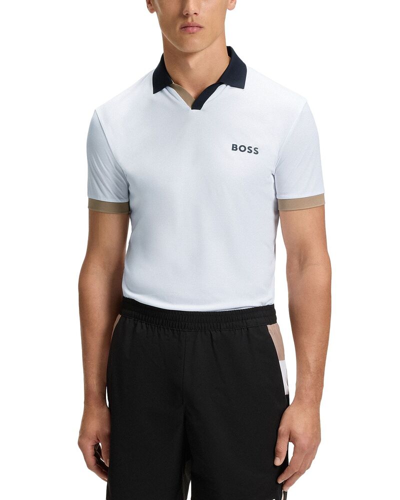 ボス メンズ トップス ポロシャツ スリムフィット BOSS Palle Toc Slim Fit Short Sleeve Polo Shirt White ホワイト｜ReVida 店