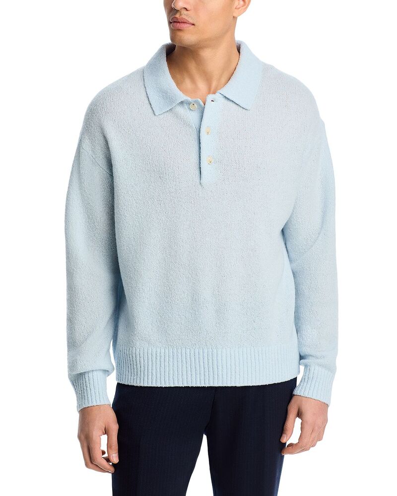 ボス メンズ アウター ニット・セーター リラックスフィット ポロシャツ ウール BOSS Hadone Relaxed Fit Wool Polo Sweater Open Blue ブルー